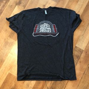Barbell Shrug podcast t-shirt.